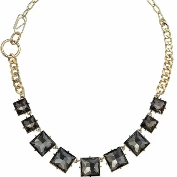 French Connection Square Stone Frontal Necklace 18 (Black Diamond) Necklace - Picture 2 of 4